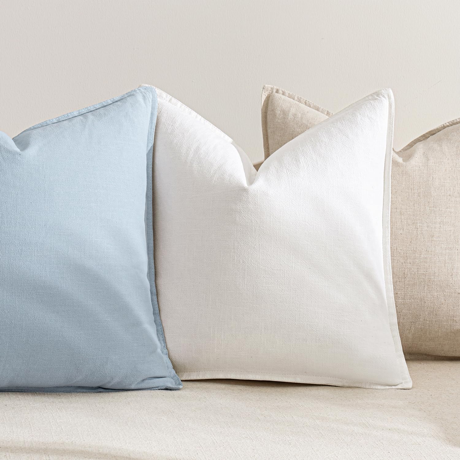 Anroduo Pack of 2 Decorative Linen Pillow Covers Cream White Euro Sham Neutral Farmhouse Boho Soild Cushion Case Soft Accent Pillowcase for…