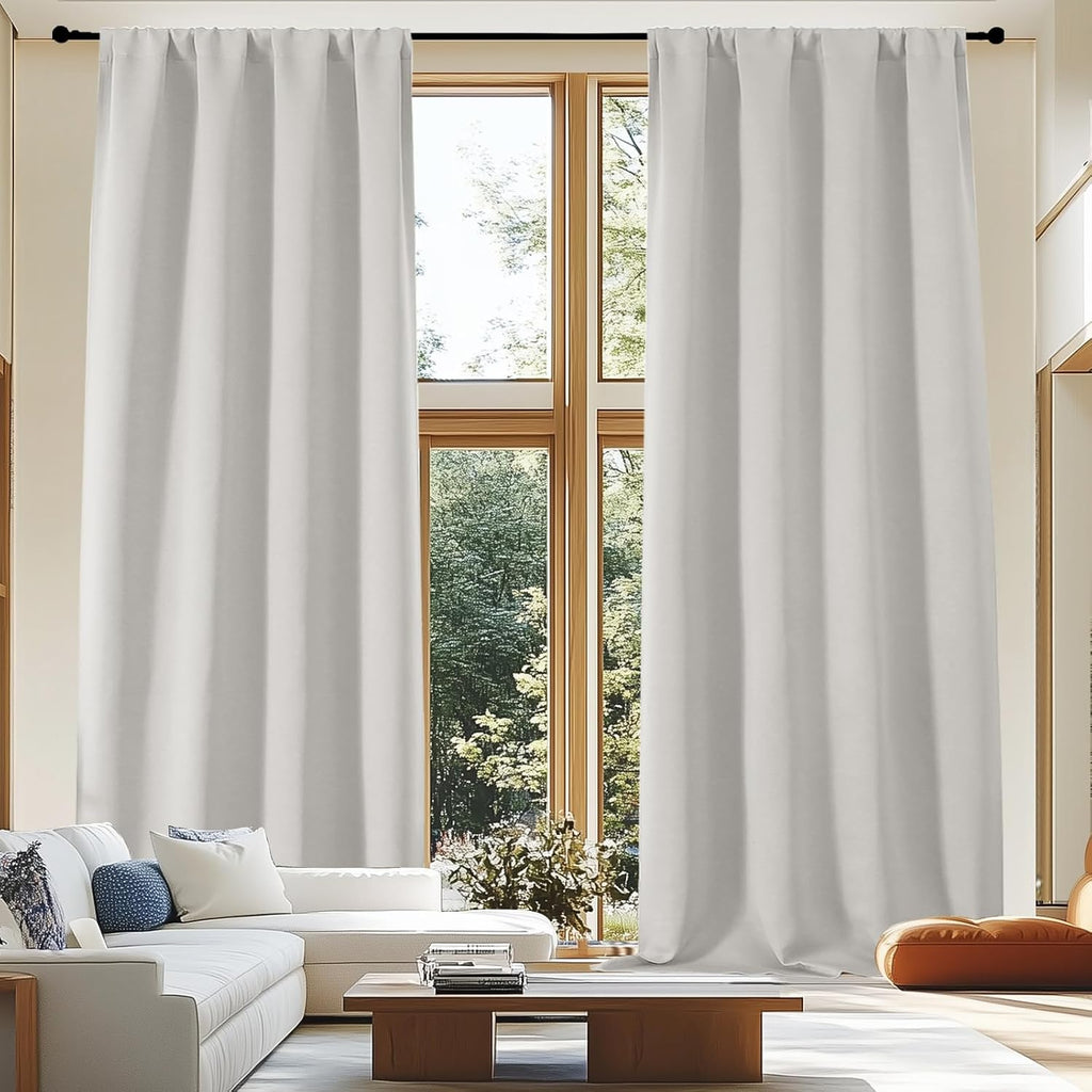 Simplebrand Ava Natural Extra Long 10ft Curtains for Patio 120 Inches Long 2 Panels Set, Room Darkening Solid Thermal Insulated Energy Savi…