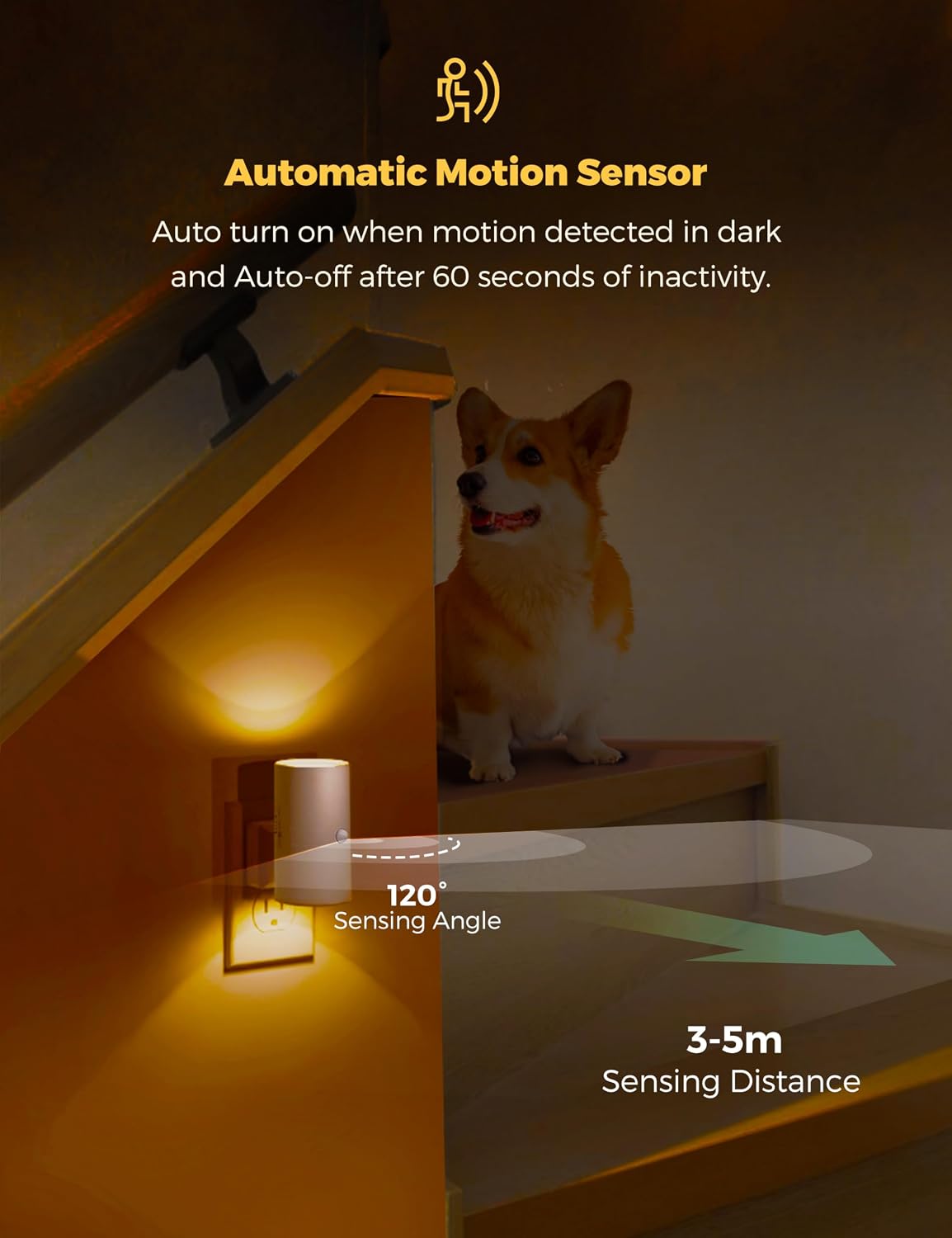 L LOHAS LED Motion Sensor Nightlight, Amber Night Light, [2 Pack] Motion Activated Night Light, Yellow Nightlights, Dimmable 0-100LM…