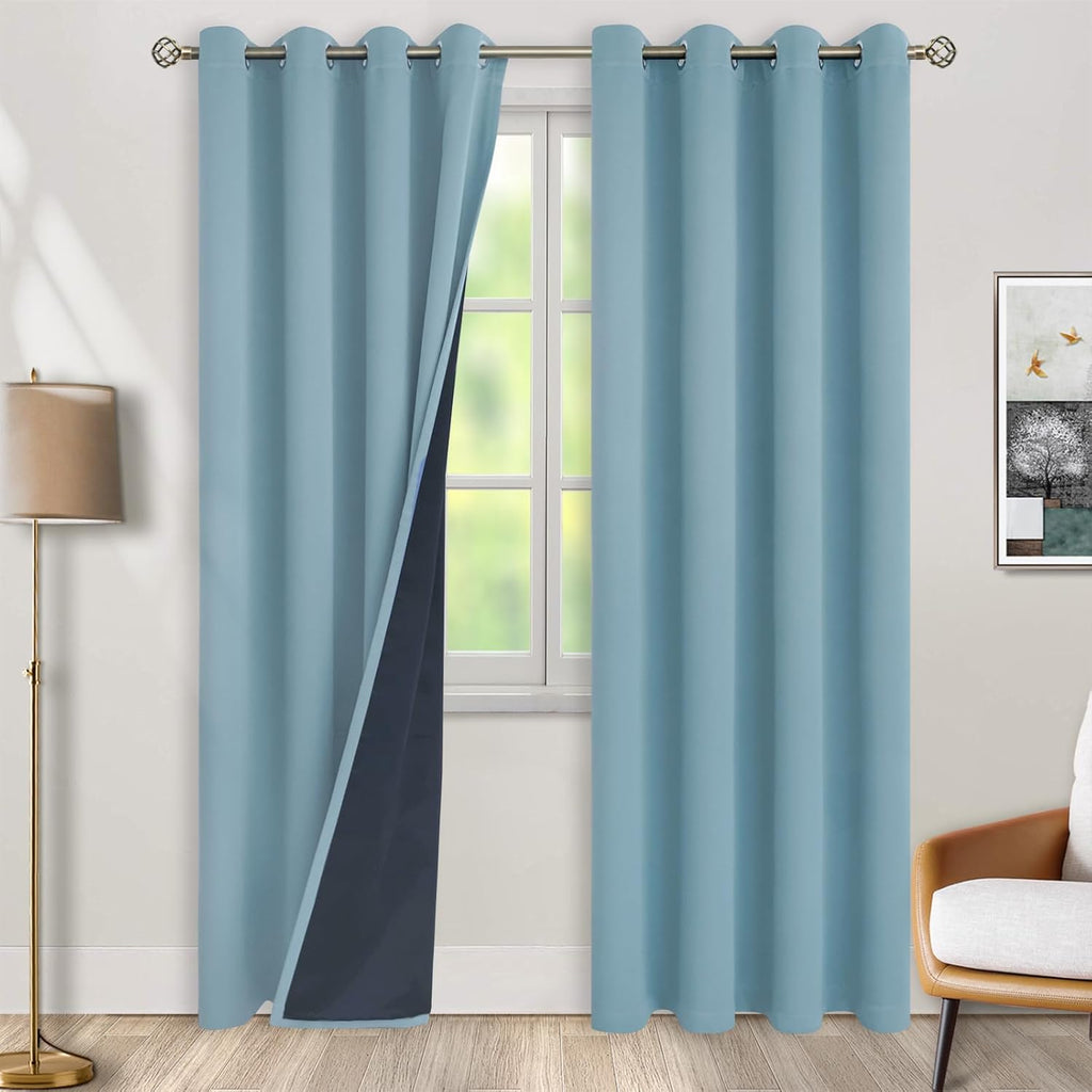 BGment Thermal Insulated 100% Blackout Curtains for Bedroom with Black Liner, Double Layer Full Room Darkening Noise Reducing Grommet Curta…