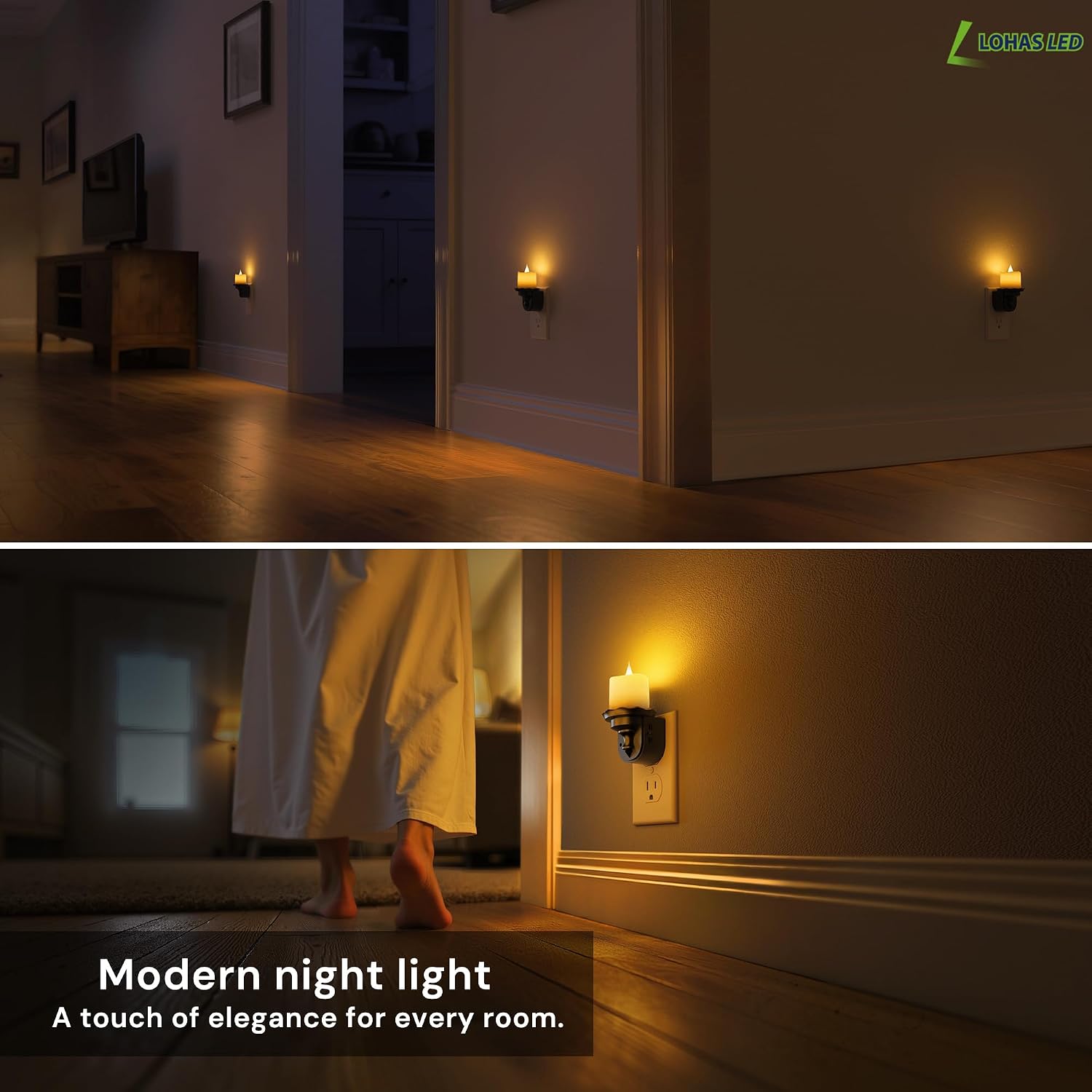 Llohasled L LOHAS LED Flameless Candle Night Light, Flicker Night Lights Plug into Wall 2 Pack, Amber Candle Nightlight with Light Sensor,…