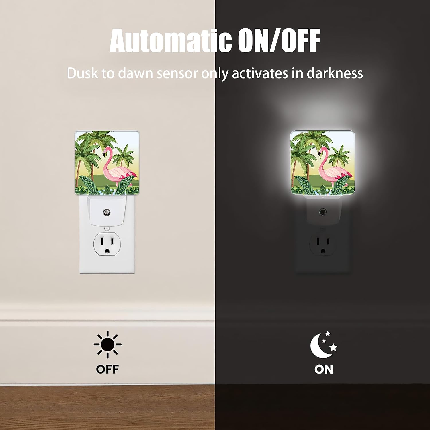 Tropical Flamingo Cartoon Night Light, Dusk to Dawn Smart Sensor Nightlight for Bedroom Bathroom Kitchen Hallway Stairs Hallway, Plug-in…