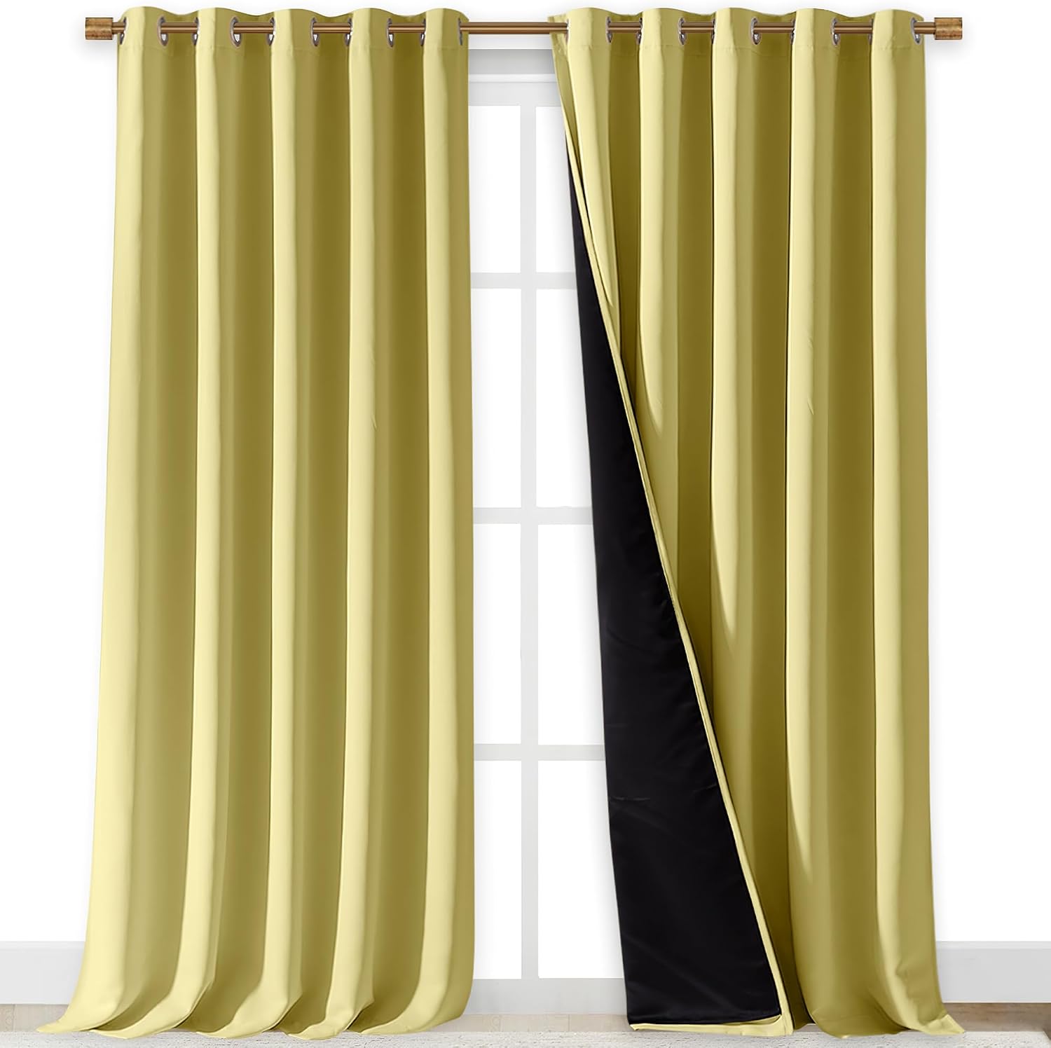 Nicetown 100% Blackout Blinds, Laundry Room Decor Window Treatment Curtains for Large Patio Sliding Door, Thermal Insulated Paler Yellow Cu…