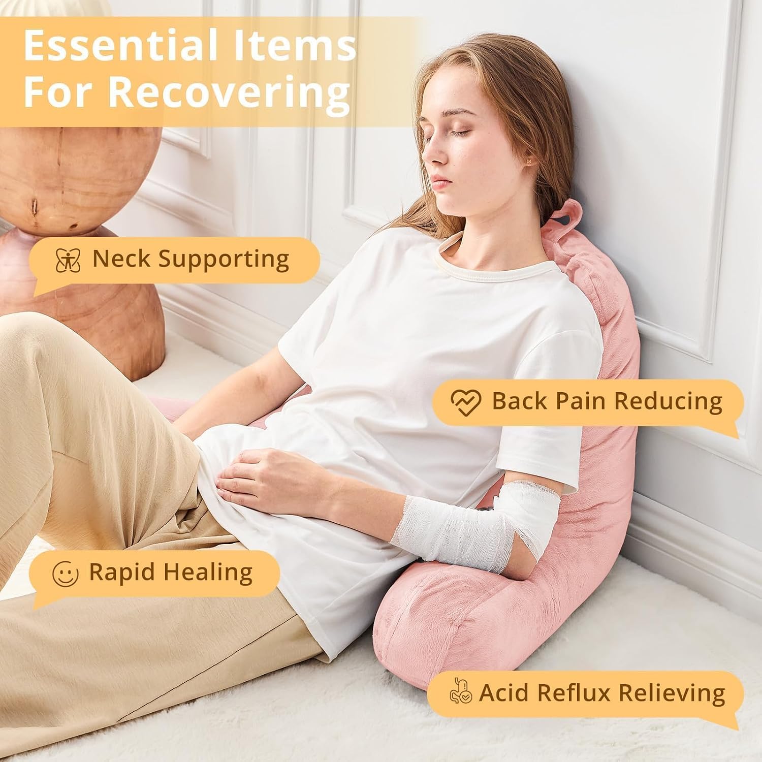 Sasttie Reading Pillow, Velvet Back Pillow for Bed Sitting Up, Adult Back-Rest Support Cushion with Arms for Sit Up on Couch, Sofa, and…