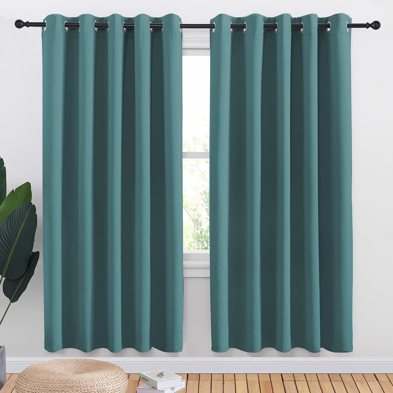 NICETOWN Window Curtain Panels, Thermal Insulated Solid Grommet Blackout Draperies/Drapes (Sea Teal, One Pair, 70 by 72-inch)