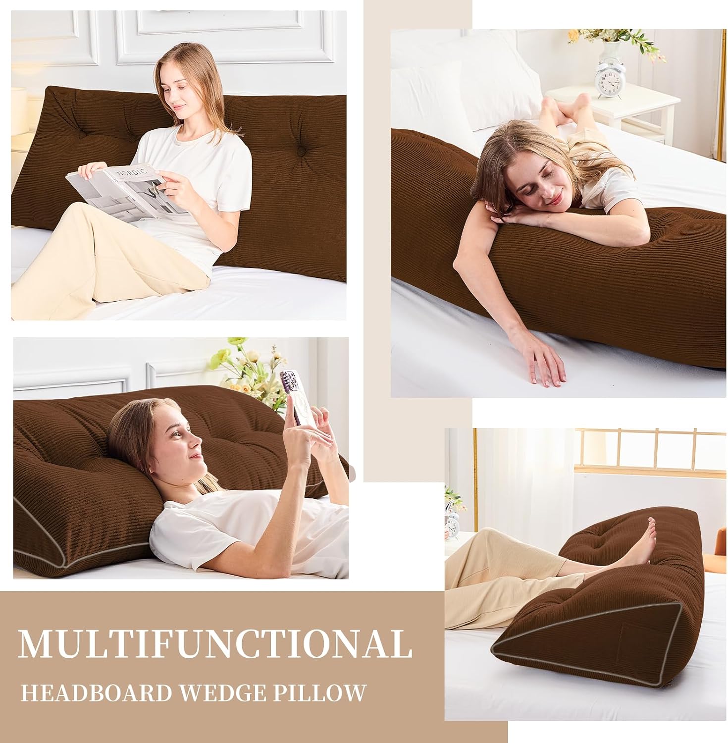 Sasttie Headboard Pillow King, Wedge Pillow Headboard for Sitting Up in Bed, Back-Rest Support Triangular Cushion for Reading - Features Re…
