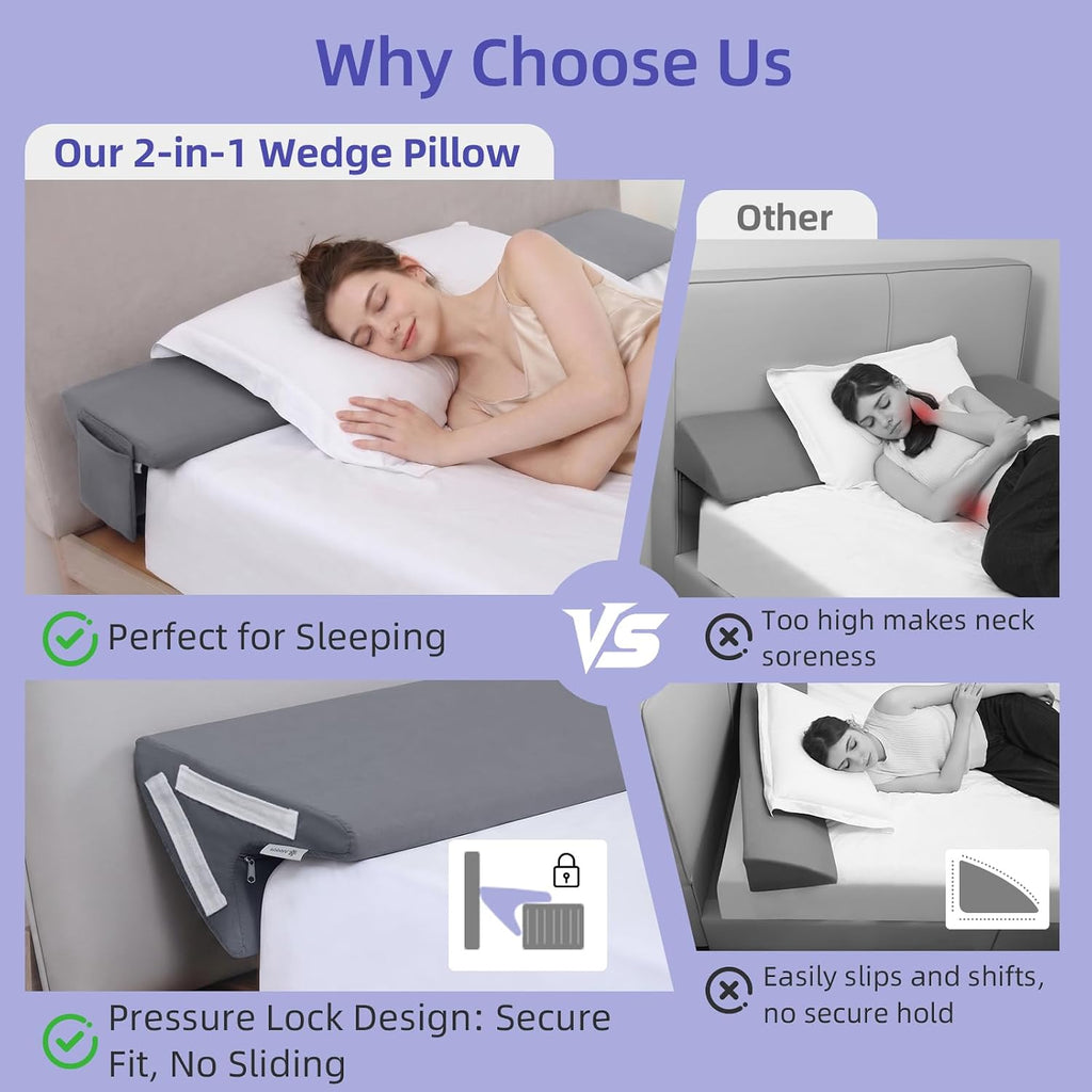 Vekkia 2-in-1 Queen Bed Wedge Pillow for Headboard Gap, Mattress Gap Filler Pillow to Cover 0-6" Gap, Bed Wedge Gap Filler with…
