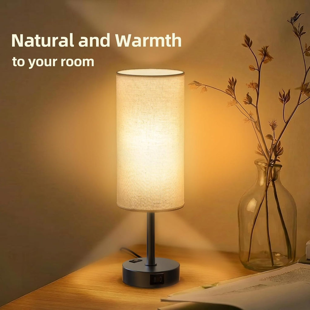 Fitfull Table Lamp for Nightstand, High-Sensitivity Touch, 3-Level Dimmable Bedside Lamp with AC Outlet | USB | and USB-C, Ideal Nig…