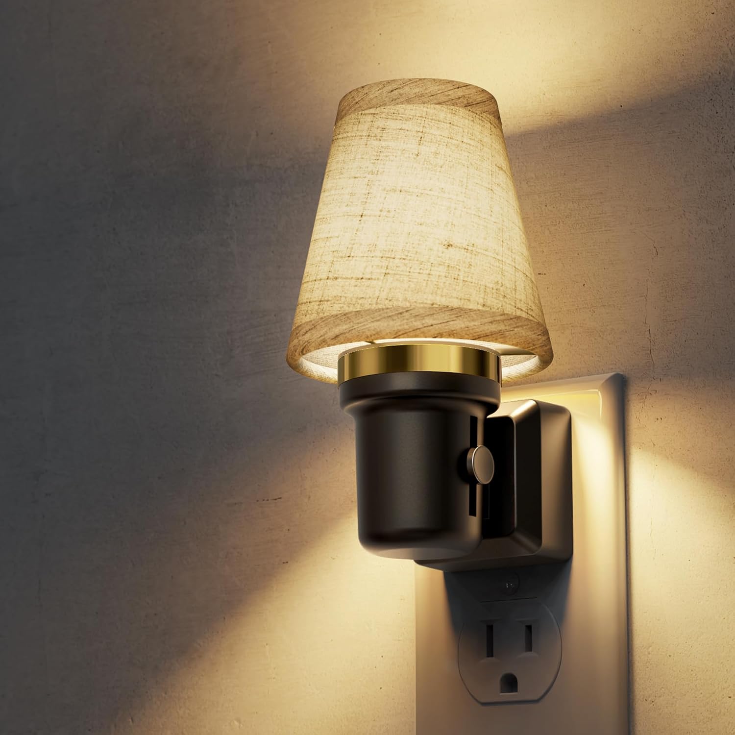 L LOHAS LED Night Lights Plug into Wall, Linen Fabric Round Platform Decor Night Light, Dusk to Dawn Sensor Vintage Nightlight, 0-100LM…