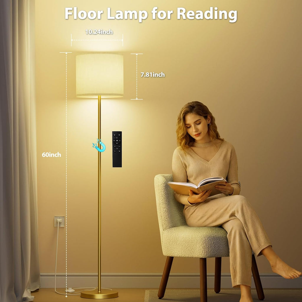 Keepsmile Dimmable Floor Lamps for LivingRoom with 12W LED Bulb, Foot Switch, Remote Custom Color Temperature Floor Light, Linen Shade…