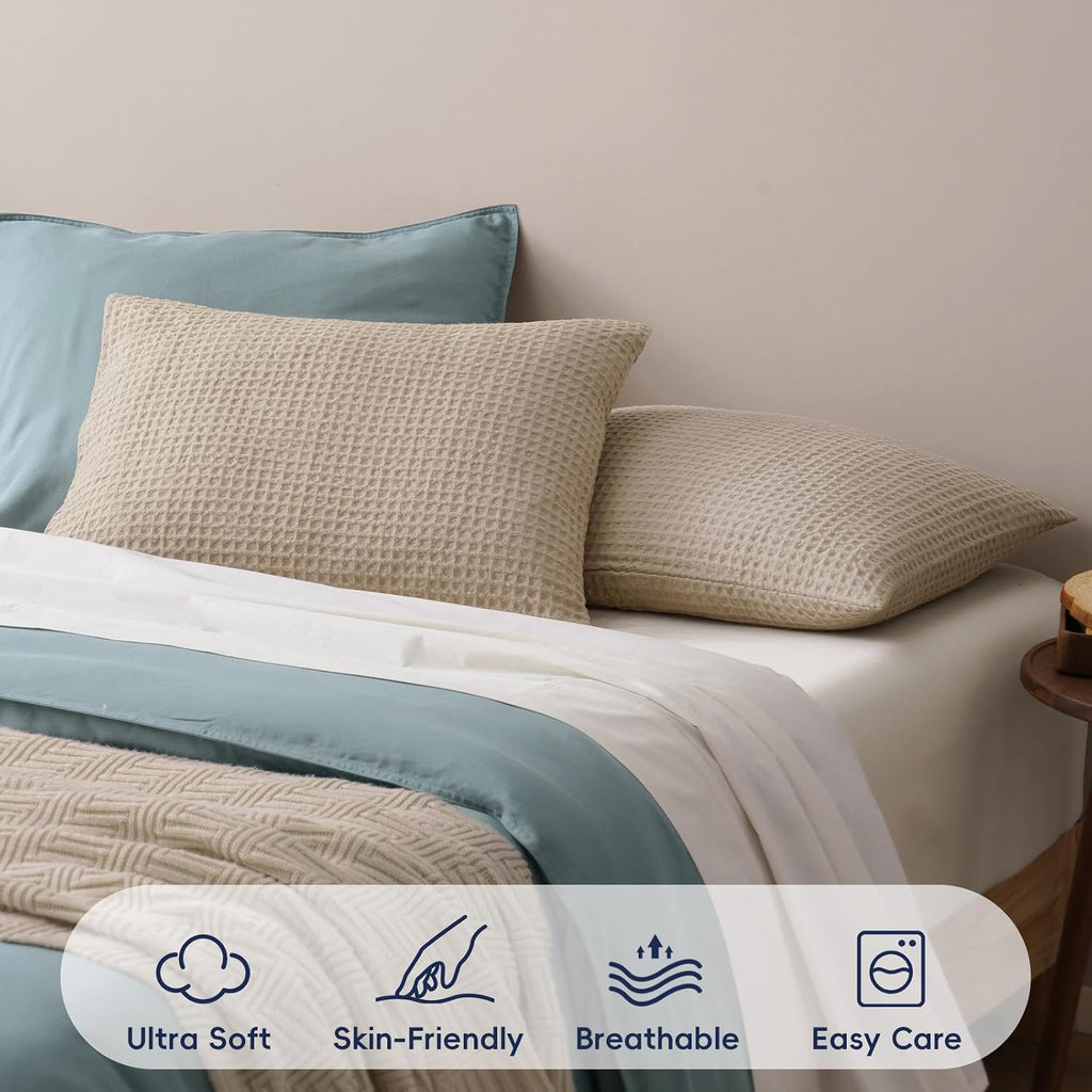 Phf Ultra Soft Waffle Weave Pillow Shams Queen Size, No Insert, 2 Pack 20" x 30" Pillowcases, Breathable & Skin-Friendly Pillow Cases, Styli…