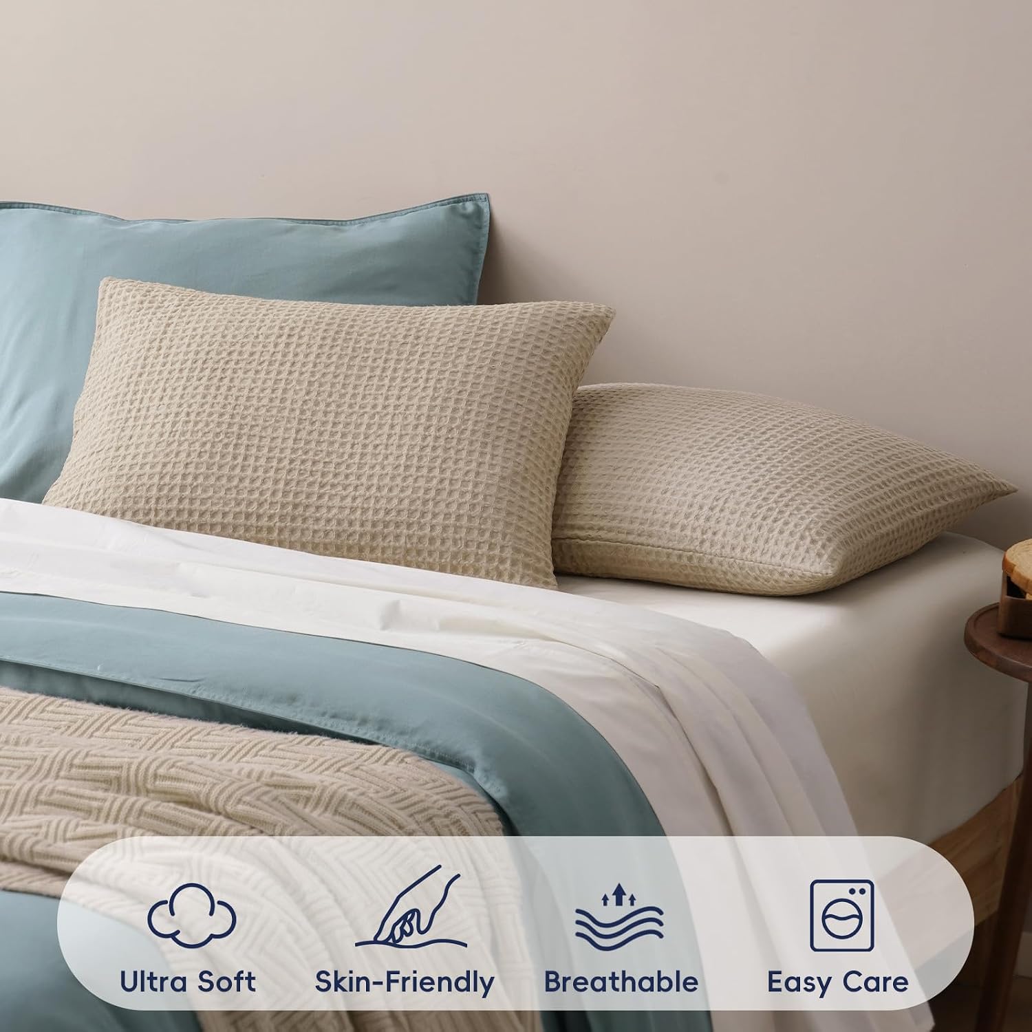 Phf Ultra Soft Waffle Weave Pillow Shams Queen Size, No Insert, 2 Pack 20" x 30" Pillowcases, Breathable & Skin-Friendly Pillow Cases, Styli…