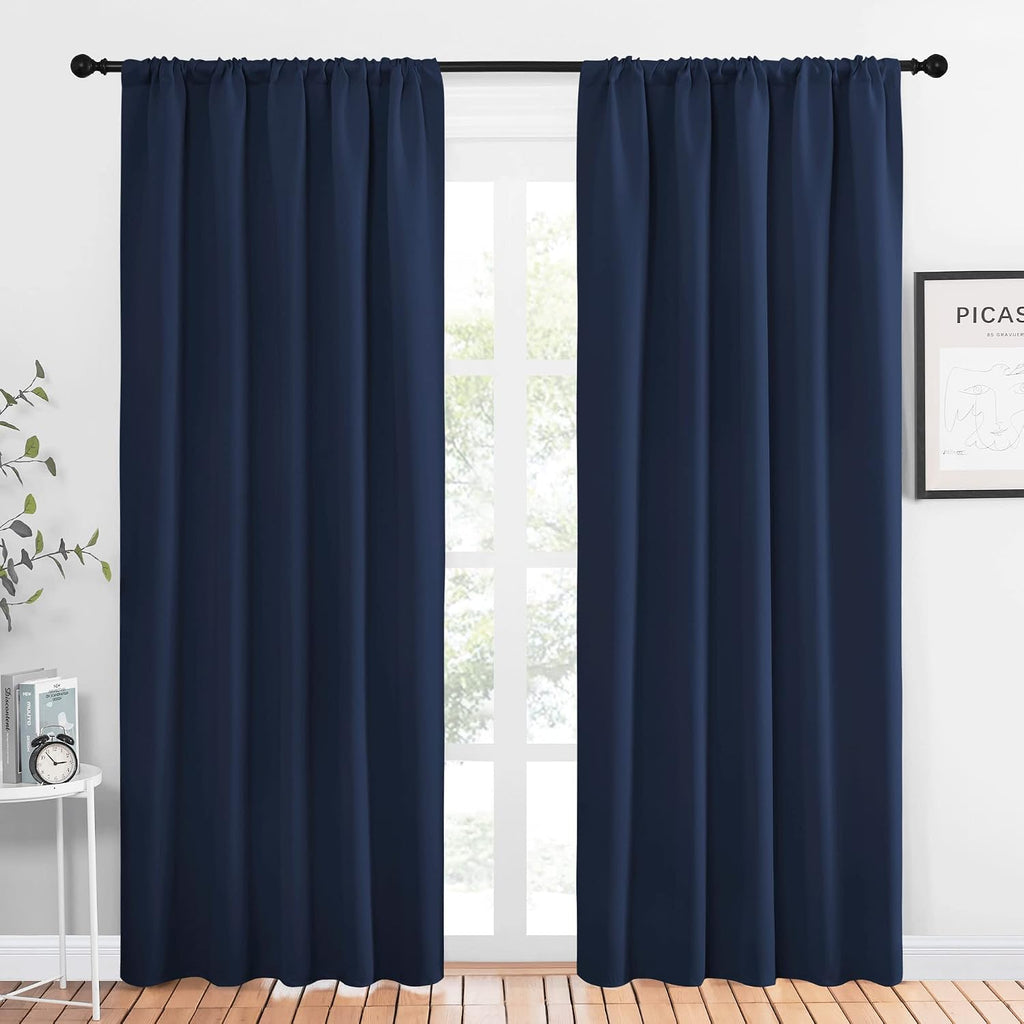 NICETOWN Navy Curtains Blackout Draperies - Modern Design Thermal Insulated Rod Pocket Blackout Drapes for Kid's Bedroom, Window Covering…