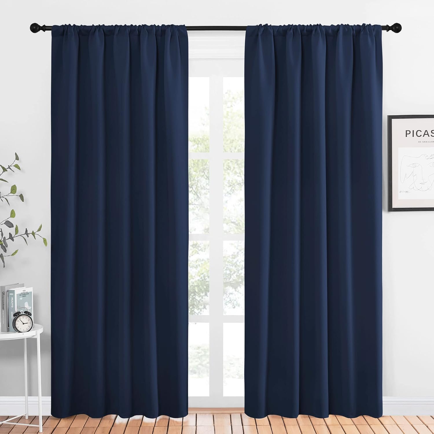 NICETOWN Navy Curtains Blackout Draperies - Modern Design Thermal Insulated Rod Pocket Blackout Drapes for Kid's Bedroom, Window Covering…