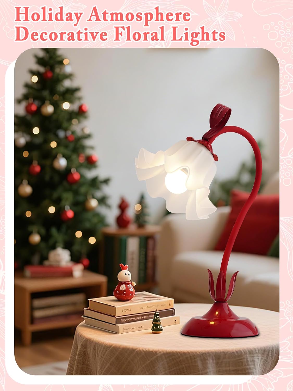 Aqdzcnf Flower Table Lamp, LED Reading Light Bedside Vintage Flower Night Light,3 Colors Modes Kawaii Bedside Lamps Decor, Living Room Bedroo…