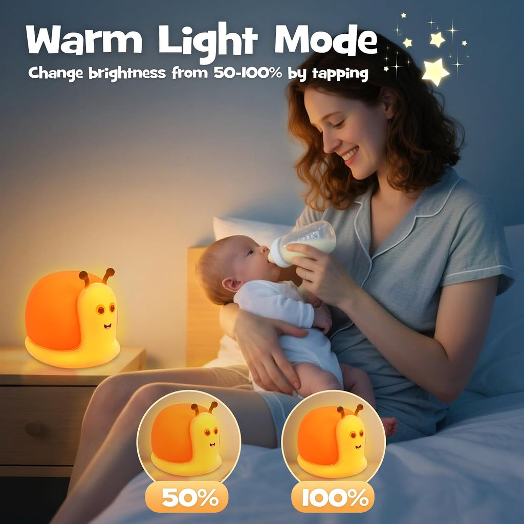Cute Snail Night Light 2 Brightness Adjustable Fun Orange Slug Light with 30/60 Min Timer Squishy Nursery Breastfeeding Nightlight…