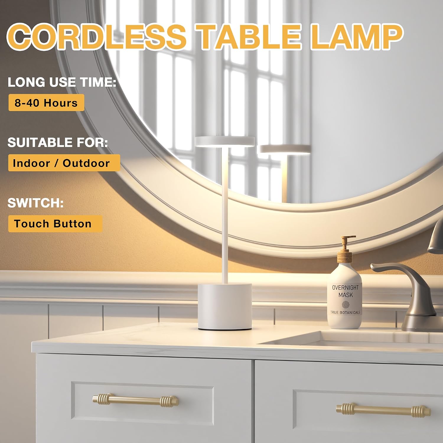 Kakanuo White Cordless Lamp Set, Rechargeable Lamp, 3 Color Temperature, LED Outdoor Wireless Lamps, Battery Operated Lamps, Stepless…