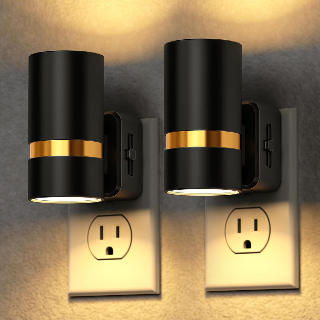 DORESshop LED Night Lights Plug into Wall, 2 Pack, Black Cylinder Wall Sconce Dimmable Night Light Plug in, Slide Brightness Adjustable…