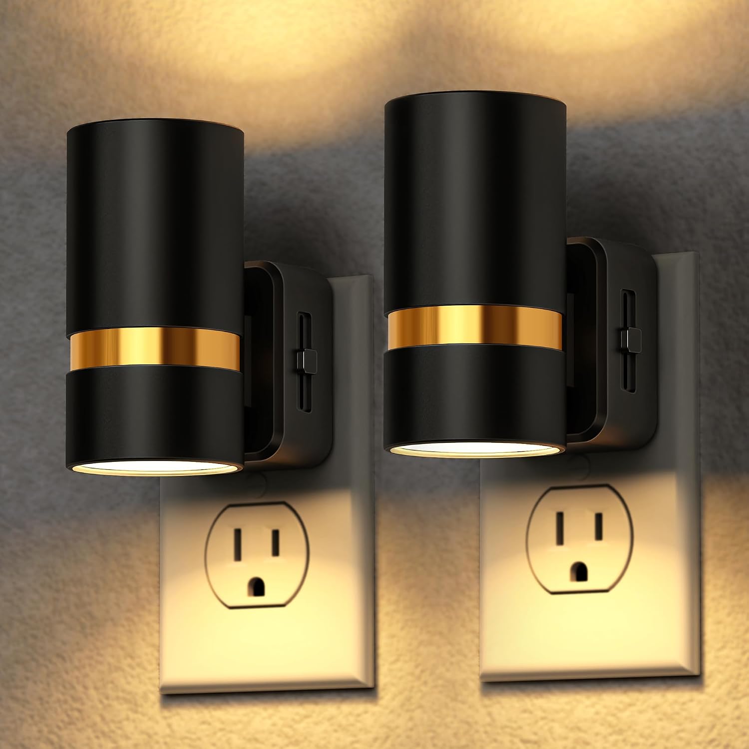 DORESshop LED Night Lights Plug into Wall, 2 Pack, Black Cylinder Wall Sconce Dimmable Night Light Plug in, Slide Brightness Adjustable…