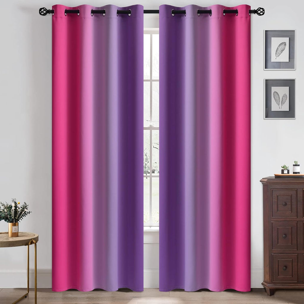 Yakamok Ombre Pink and Purple Curtains for Bedroom, Gradient Room Darkening Curtains, Grommet Thermal Insulated Light Blocking Window Drape…