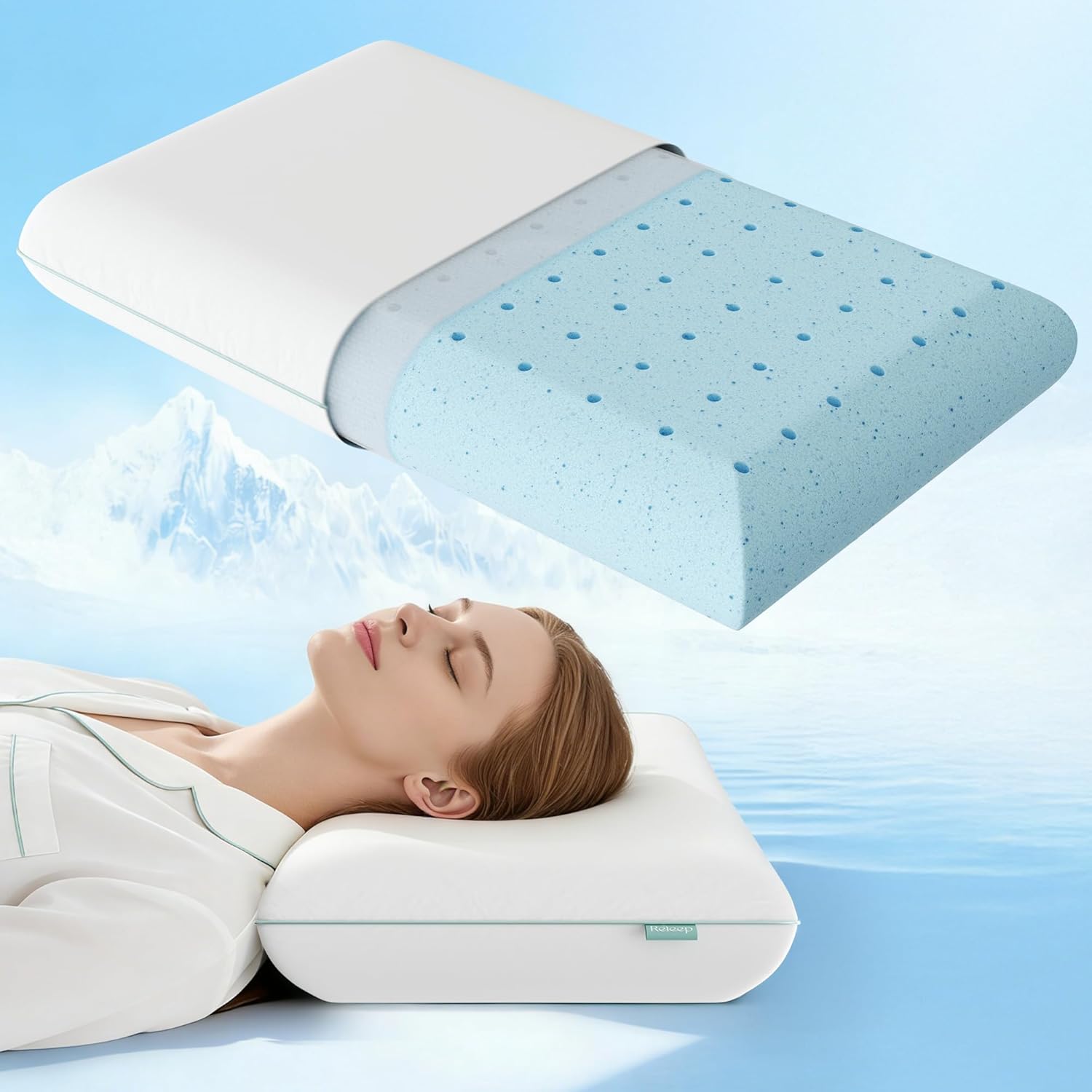 Releep Cool Touch Gel Memory Foam Pillow, Soft Breathable Cervical Neck Pillow, Deep Sleep Pillow, Ergonomic Orthopedic Bed Pillow for Neck…