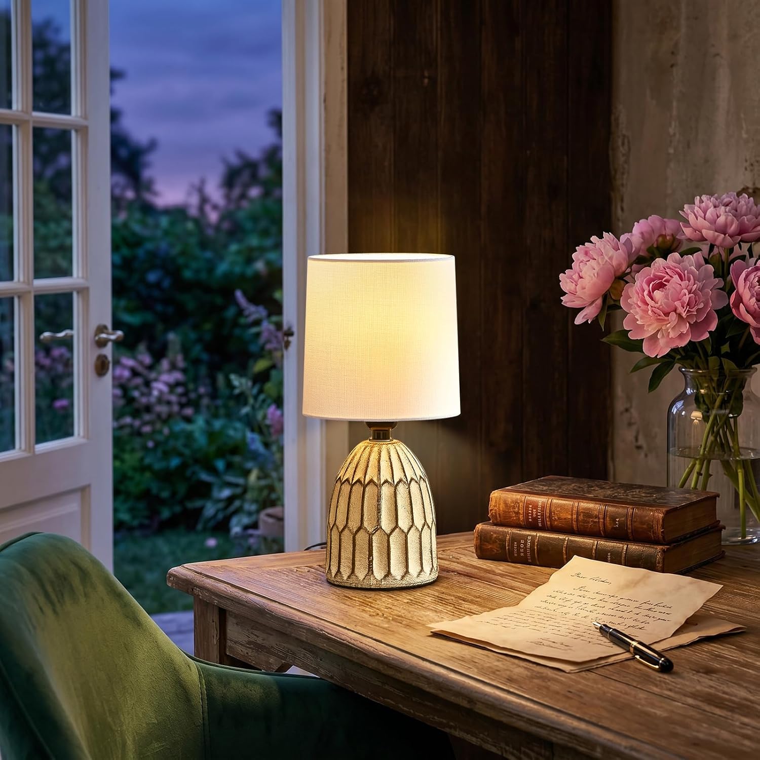 EJIAXIN Small Table Lamp -13.5" Boho Lamp - Bedside Lamps - Farmhouse Rustic Ceramic Table Lamp for Bedroom, Living Room, Nightstand…