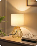 Gold Table Lamp, Small Gold Bedside Lamp with Metal Base & White Linen Lampshade, Modern Nightstand Lamp, Little Cute Desk Lamp for…