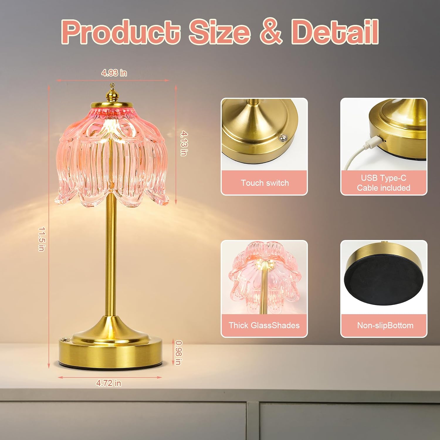 Cordless Lotus Flower Table Lamp, 5200mAh Rechargeable Battery Operated Portable Lamp, 3-Color Dimmable Touch Control Small Desk Lamp for…