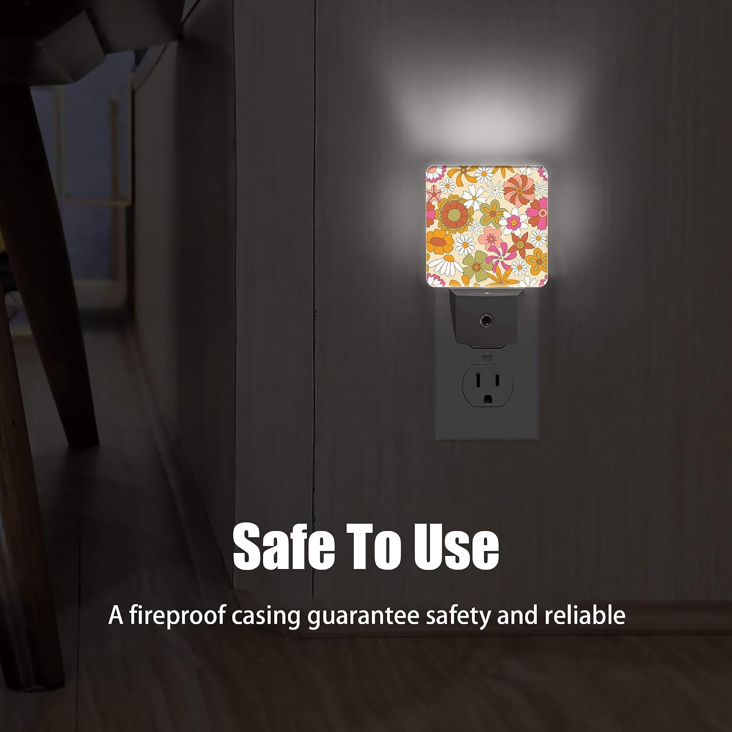 Vintage Boho Floral Night Light Plug in Wall Lamp Smart Dusk to Dawn Sensor for Home Decorative, Kids Room Bedroom Bathroom Kitchen…