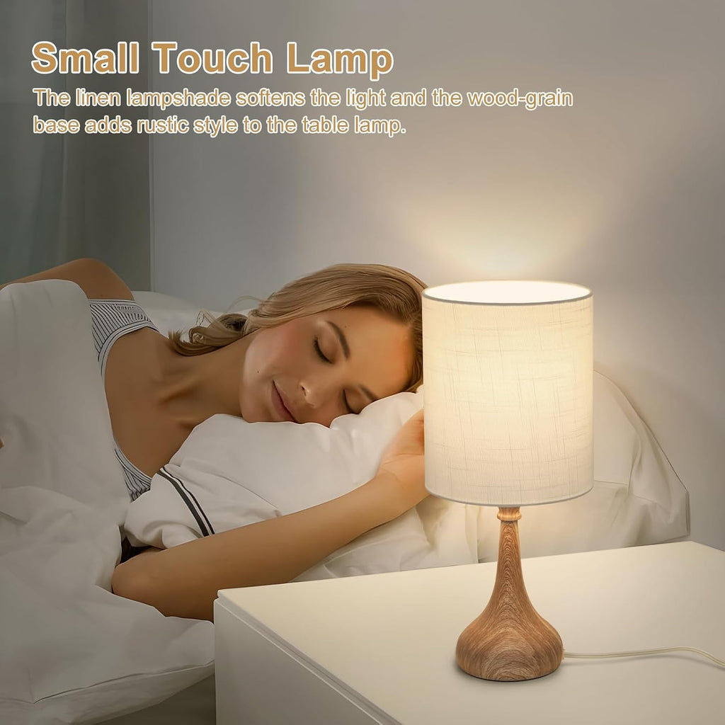 Dimmable Small Table Lamp, Bedside Lamps Touch Control for Bedrooms Nightstand with Wood Grain Base, Desk Lamp Night Light for Office…