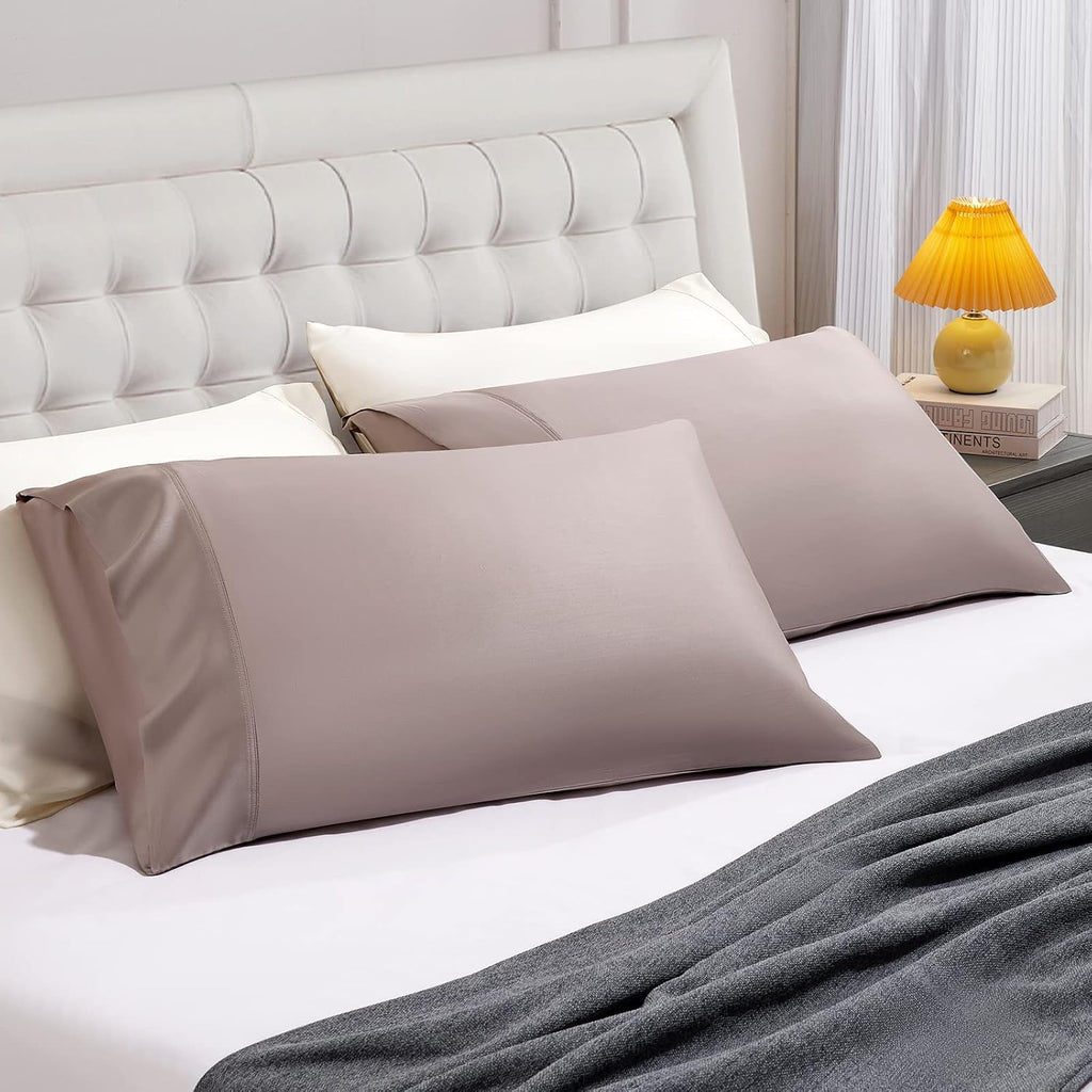 Stnomyhome Eucalyptus Tencel Cooling Pillowcase 2 Pack Queen Taupe | Moisture Wicking for Night Sweats | 3X Faster Drying | Oeko-TEX Certif…