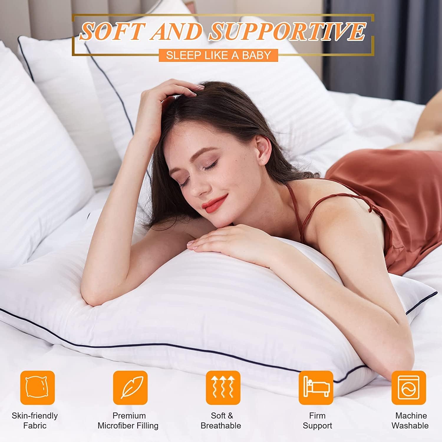 SEMZSOM Bed Pillows for Sleeping, King Size Pillows Set of 4 Luxury Hotel Pillows with Soft Fluffy Down Alternative Filling for Back…