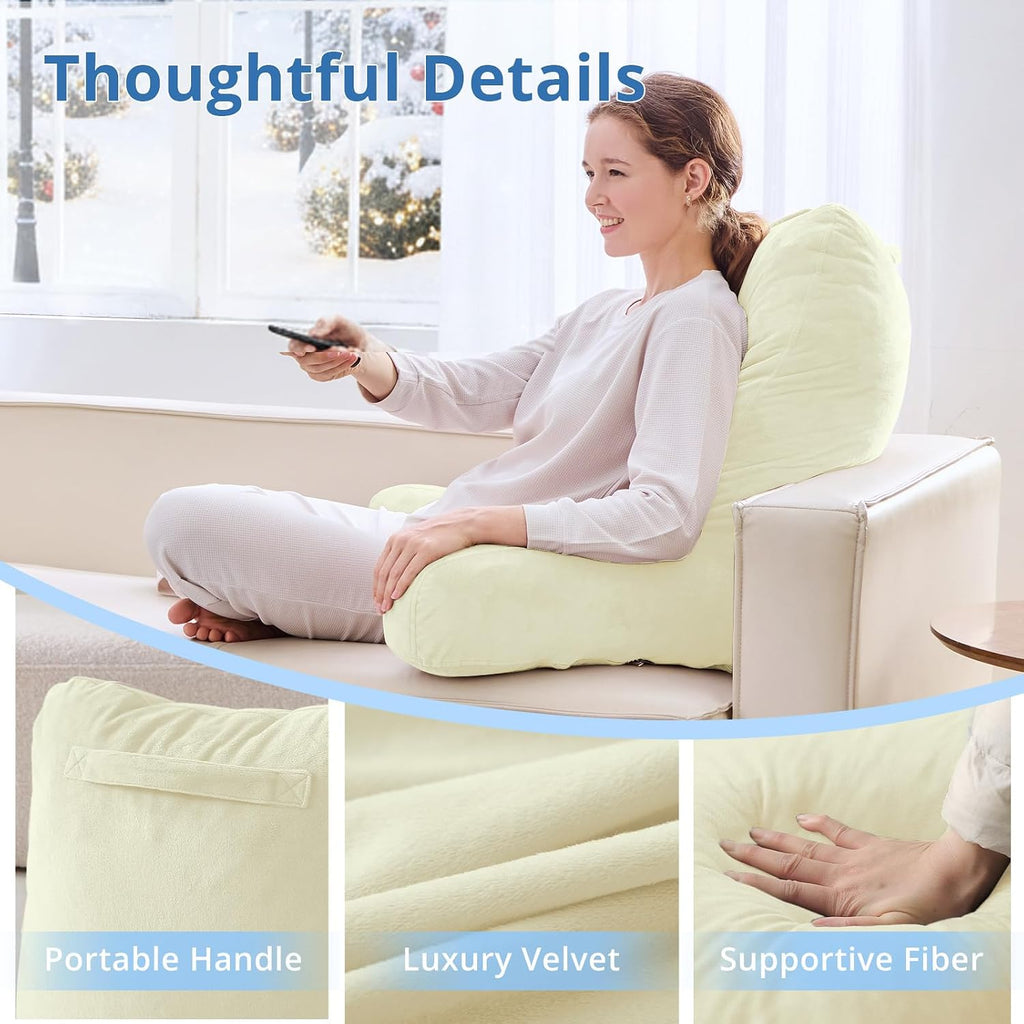 Sasttie 25-inch Reading Pillows for Sitting in Bed Adult, Jumbo Velvet Back Pillow Bed Sitting Up, XL High Back-Rest Support Cushion for…