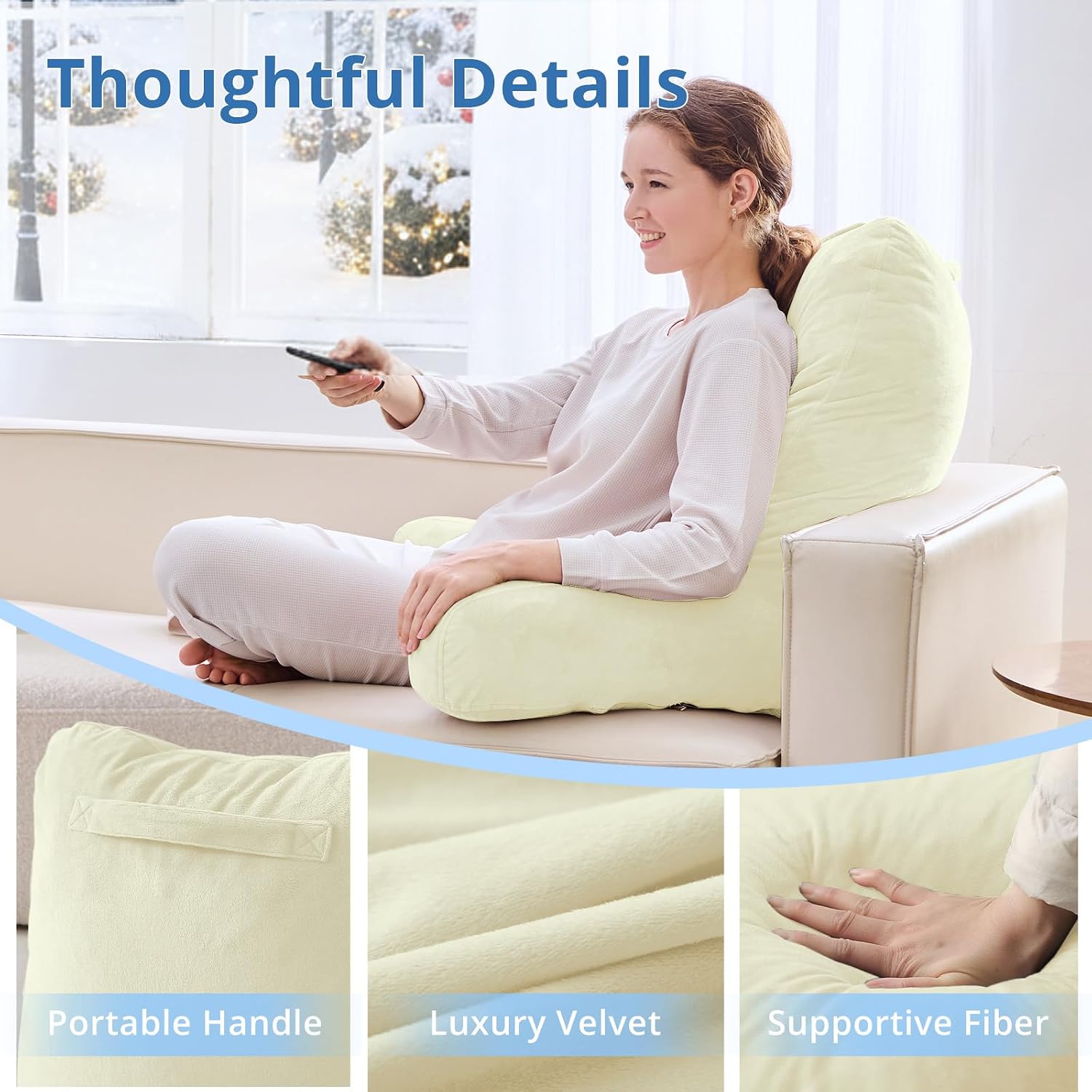 Sasttie 25-inch Reading Pillows for Sitting in Bed Adult, Jumbo Velvet Back Pillow Bed Sitting Up, XL High Back-Rest Support Cushion for…