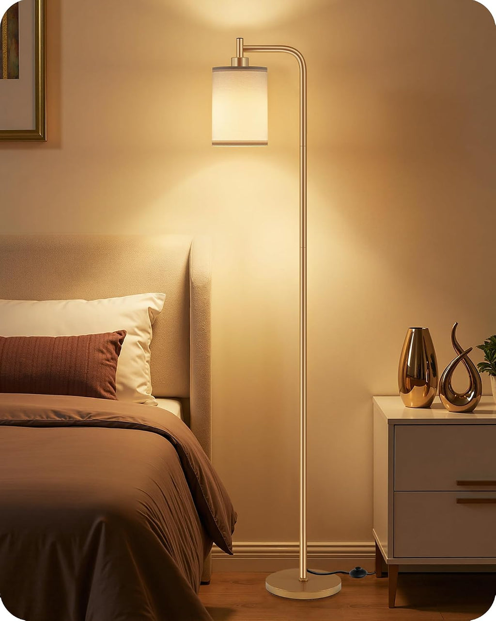 Dimmable Floor Lamp for Living Room with Remote and Foot Switch, Modern Standing, Corner Lamp,10W Bulb 3 Color Temperatures, for Bedroom…