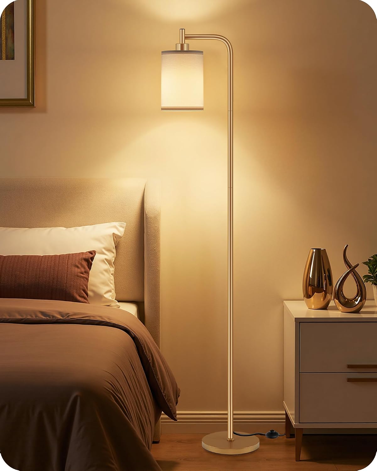 Dimmable Floor Lamp for Living Room with Remote and Foot Switch, Modern Standing, Corner Lamp,10W Bulb 3 Color Temperatures, for Bedroom…