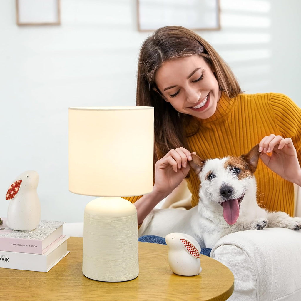 Maye Small Ceramic Table Lamp for Living Room and Bedroom, Modern Kids Night Table Lamp, Φ6.3×H13IN, Bulb Excluded, Milk Curry (Cream)
