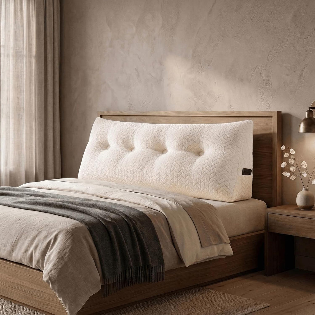 Headboard Pillow Full Size, Reading Pillow for Bed, Leaf Pattern Wedge Pillow, Tufted Backrest Support, Headboard Substitute, Beige