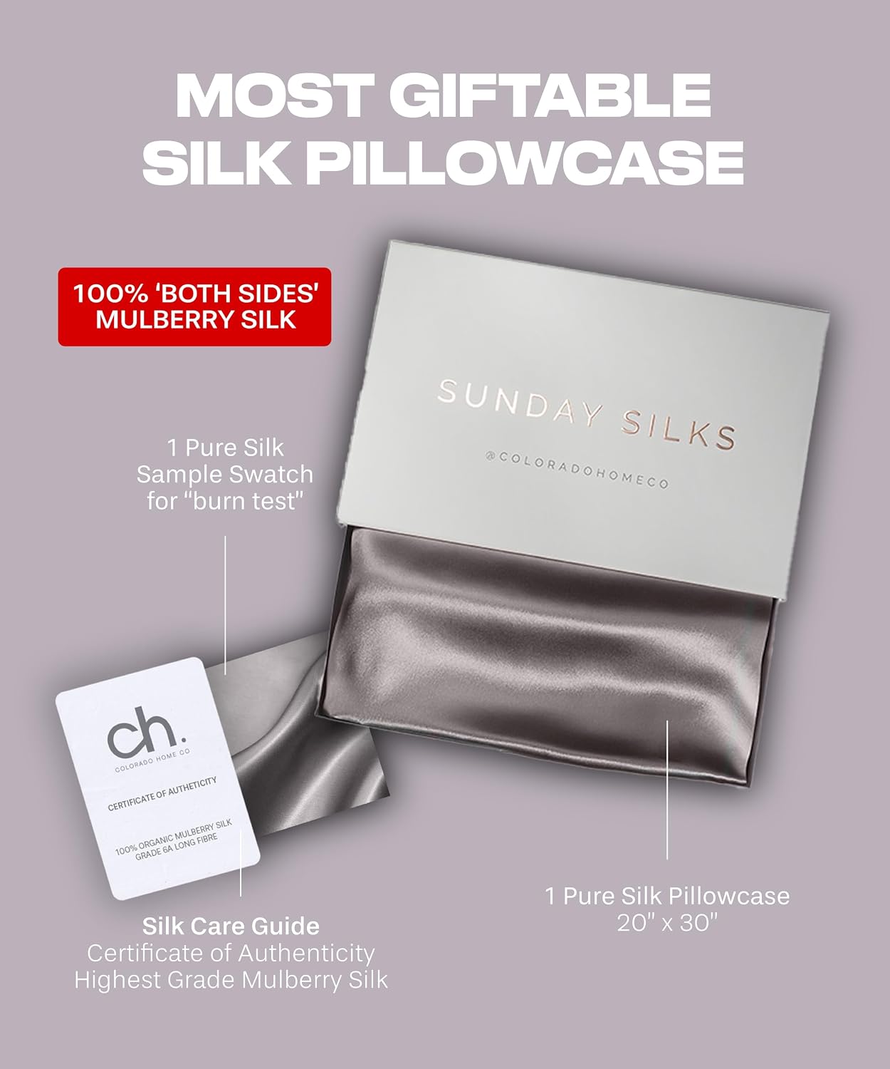ColoradoHomeCo SUNDAYSILKSTM | Silk Pillow Cases | 100% Pure Silk Pillowcase | All Sides 22 Momme Highest Grade 6A Real Silk Pillowcase for…