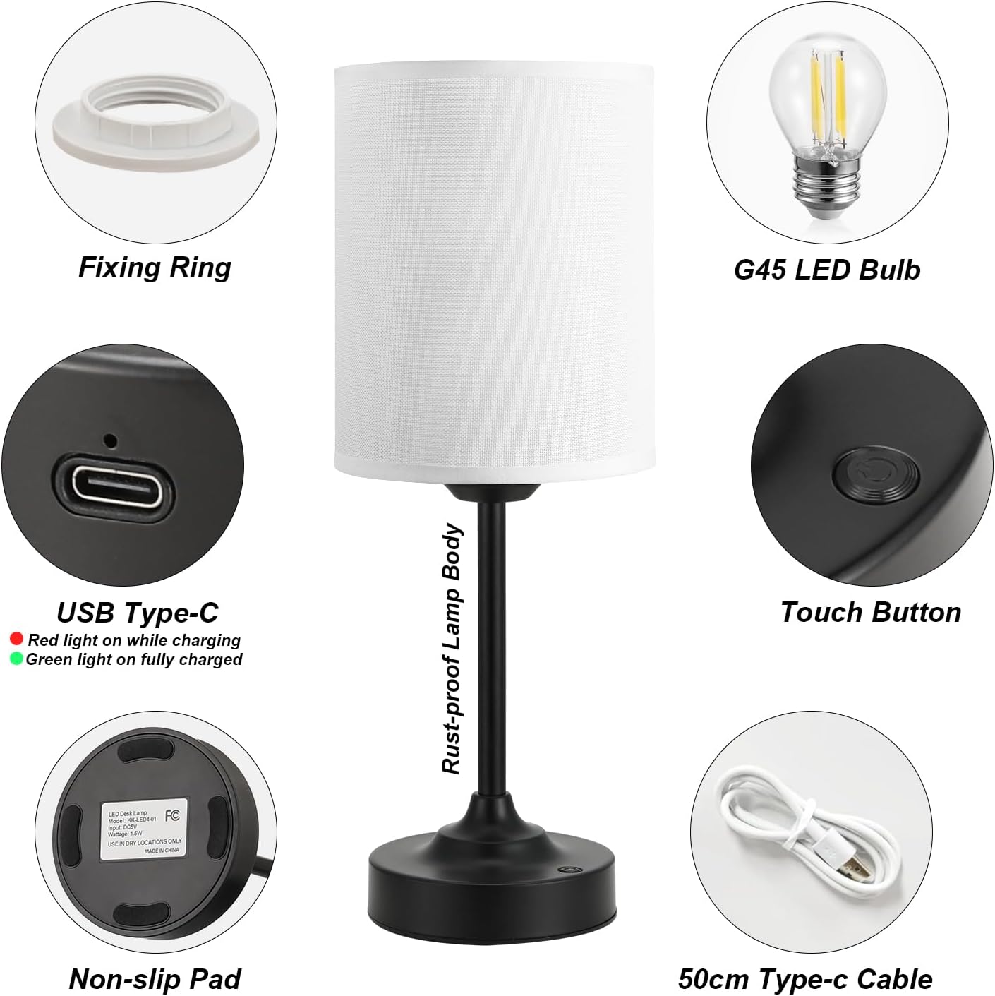 Touch Control Cordlss Table Lamp, USB-C Rechargeable Lamp with Stepless Dimming, 4000mAh Battery Operated Bedside Lamp for Bedroom…