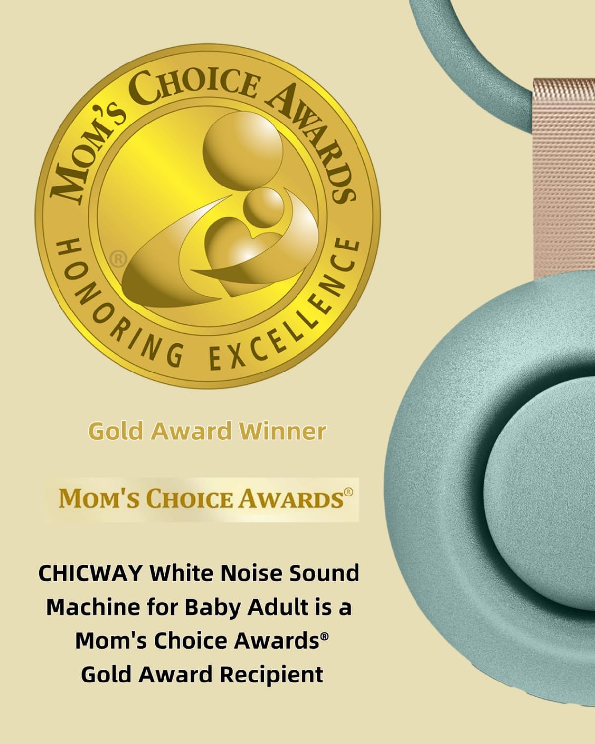 CHICWAY 2025 Mom's Choice Awards, Portable Sound Machine for Baby Adult, Smart Cry Detection, 18 Soothing Sound, Bluetooth Rechargeable…