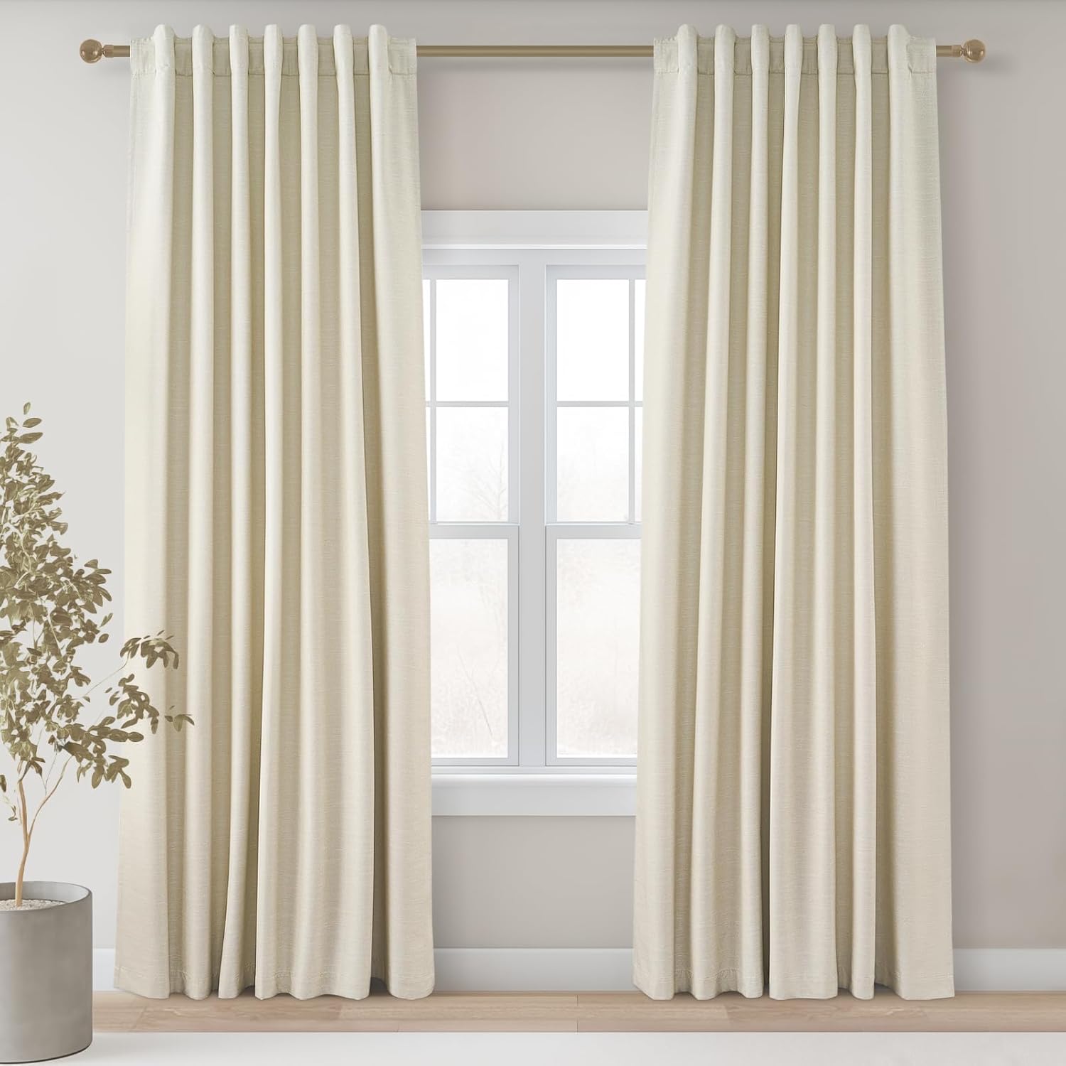 Topfinel Cream Ivory Blackout Curtains & Drapes 84 Inch Length, Beige Pinch Pleat Full Blackout Flax Linen Tab Top Soundproof Curtains with…