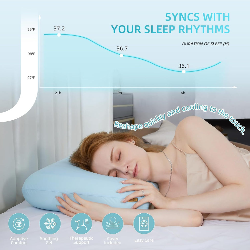 SAPHREAS Gel Cooling Memory Foam Pillow for Side Blue, Back and Stomach Sleepers for Sleeping, Standard Size Cool Bed Pillow, Removable &…