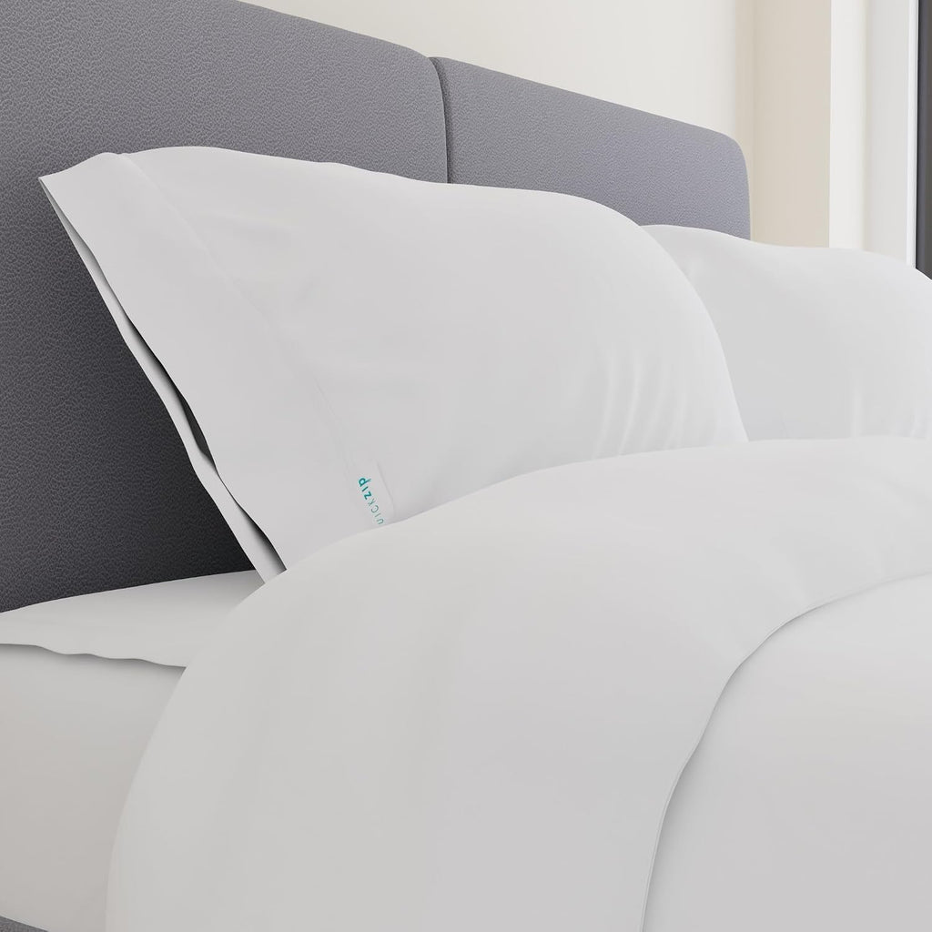QuickZip Sateen Pillow Case Standard/Queen Size (20” X 32”) Pillowcases, Set of 2, 100% Cotton Pillow Covers with Envelope Closure, White