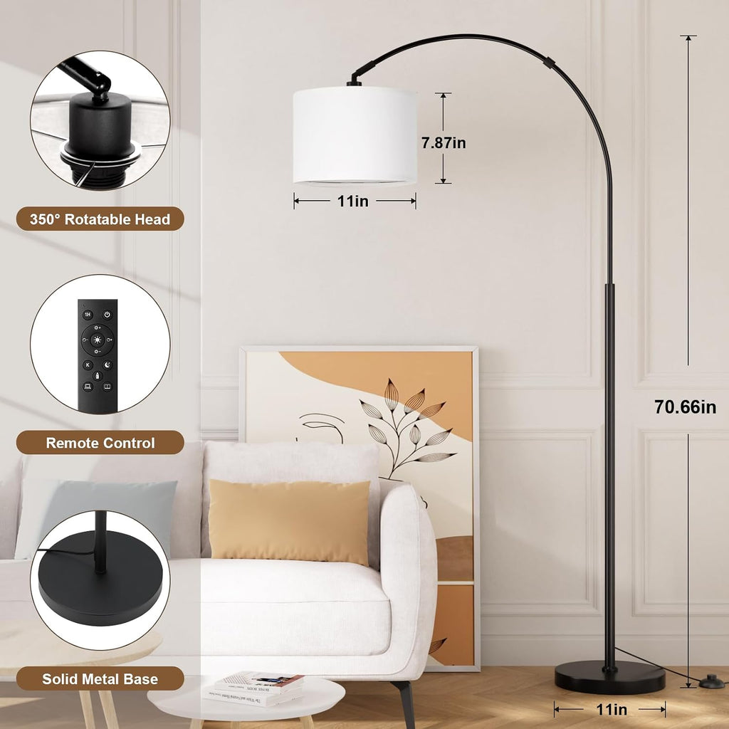 Ambimall Dimmable Arc Floor Lamp with Remote, Color Temperatures and Brightness Adjustable, Arched Floor Lamp with Rotating Head, Over…