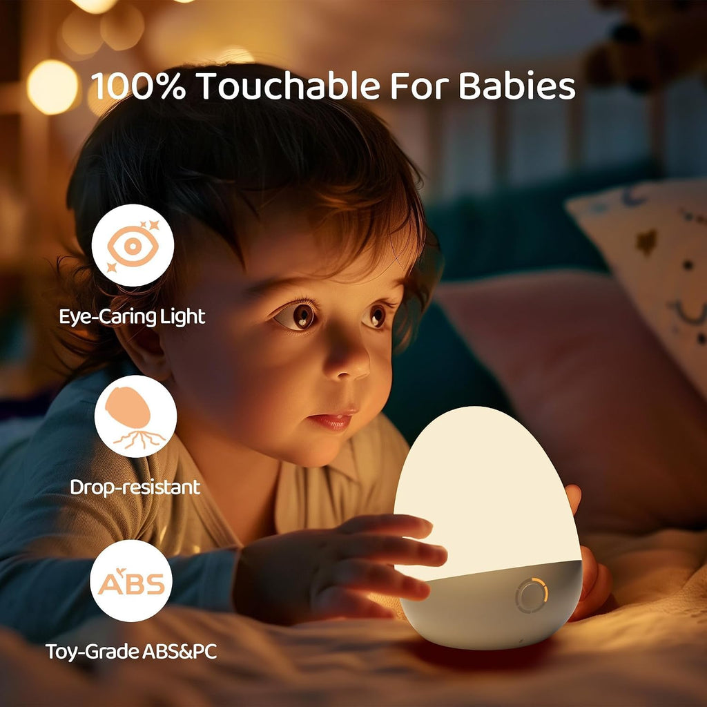 Zuzukid Touch Egg Night Light for Baby Nursery, Rechargeable Portable Kids Nightlight Lamp with 1-6H Feeding Timer, 3 Color Temperatures Di…