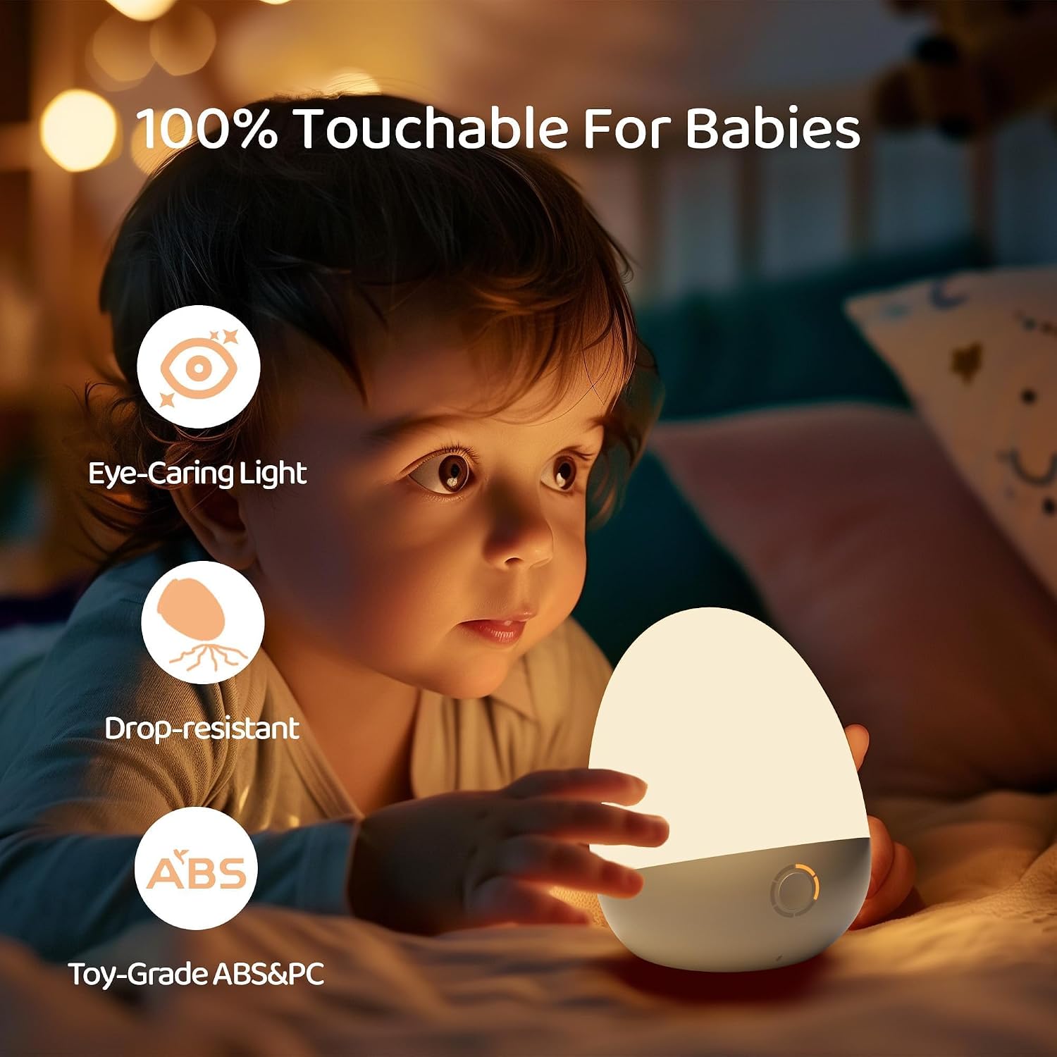 Zuzukid Touch Egg Night Light for Baby Nursery, Rechargeable Portable Kids Nightlight Lamp with 1-6H Feeding Timer, 3 Color Temperatures Di…