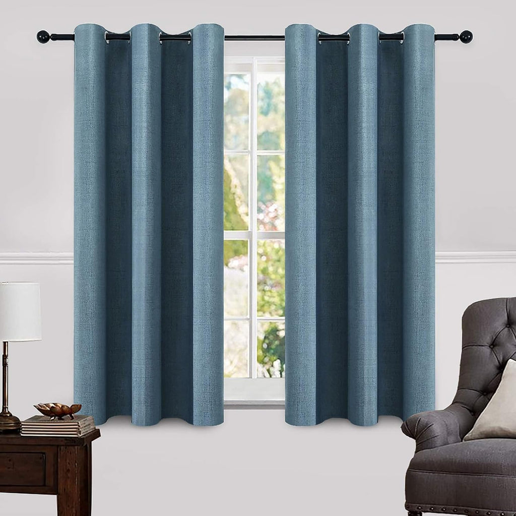 Miulee Linen Blackout Curtains and Drapes 100% Room Darken Thermal Insulated Grommet Window Panels with Coating 2 PCs W 42 x L 63 inches Du…