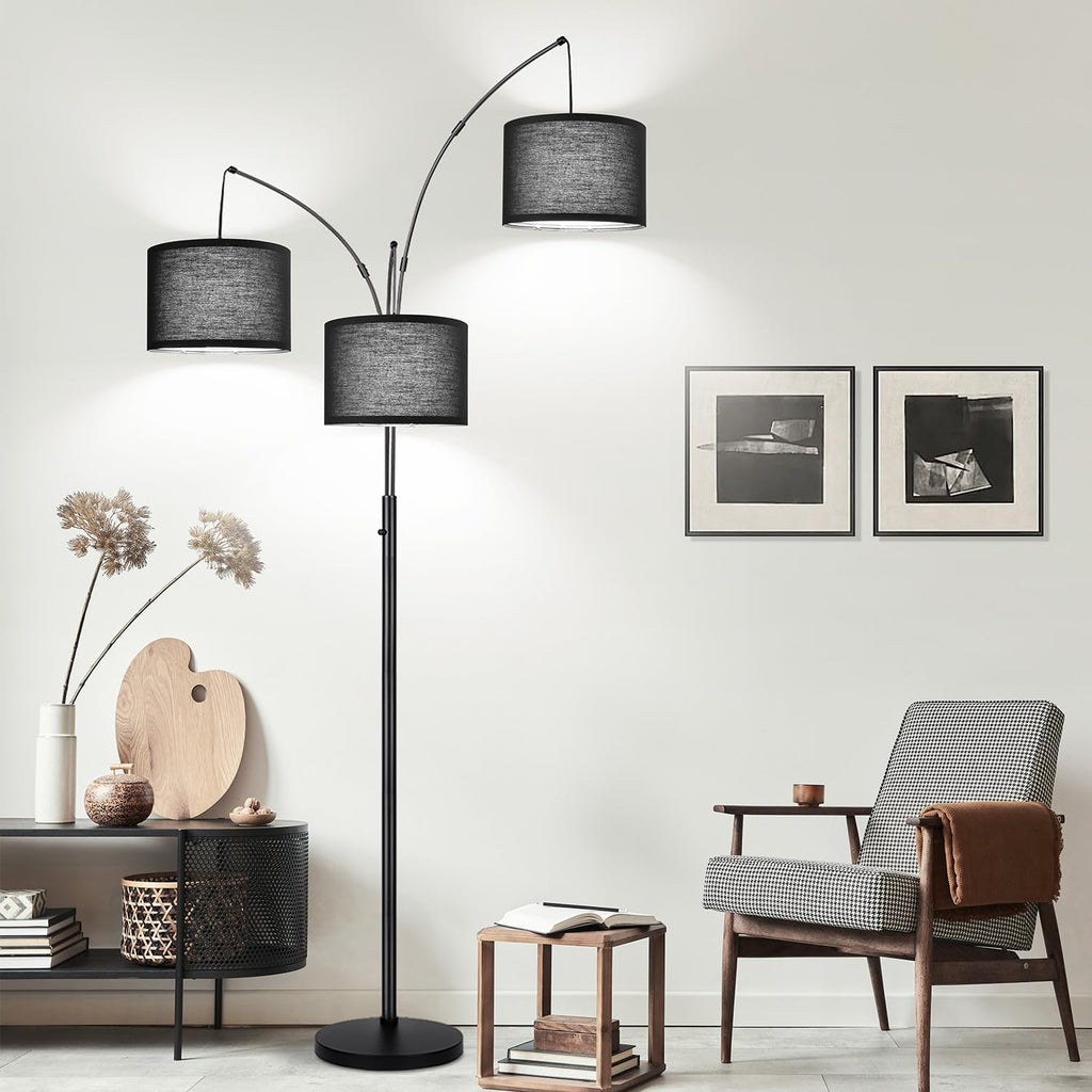 Dimmable Floor Lamp, 3 Light Arc Floor Lamp, Modern Tall Standing Tree Lamp with Black Shades & Heavy Base, 3000LM Cool White LED Bulbs…
