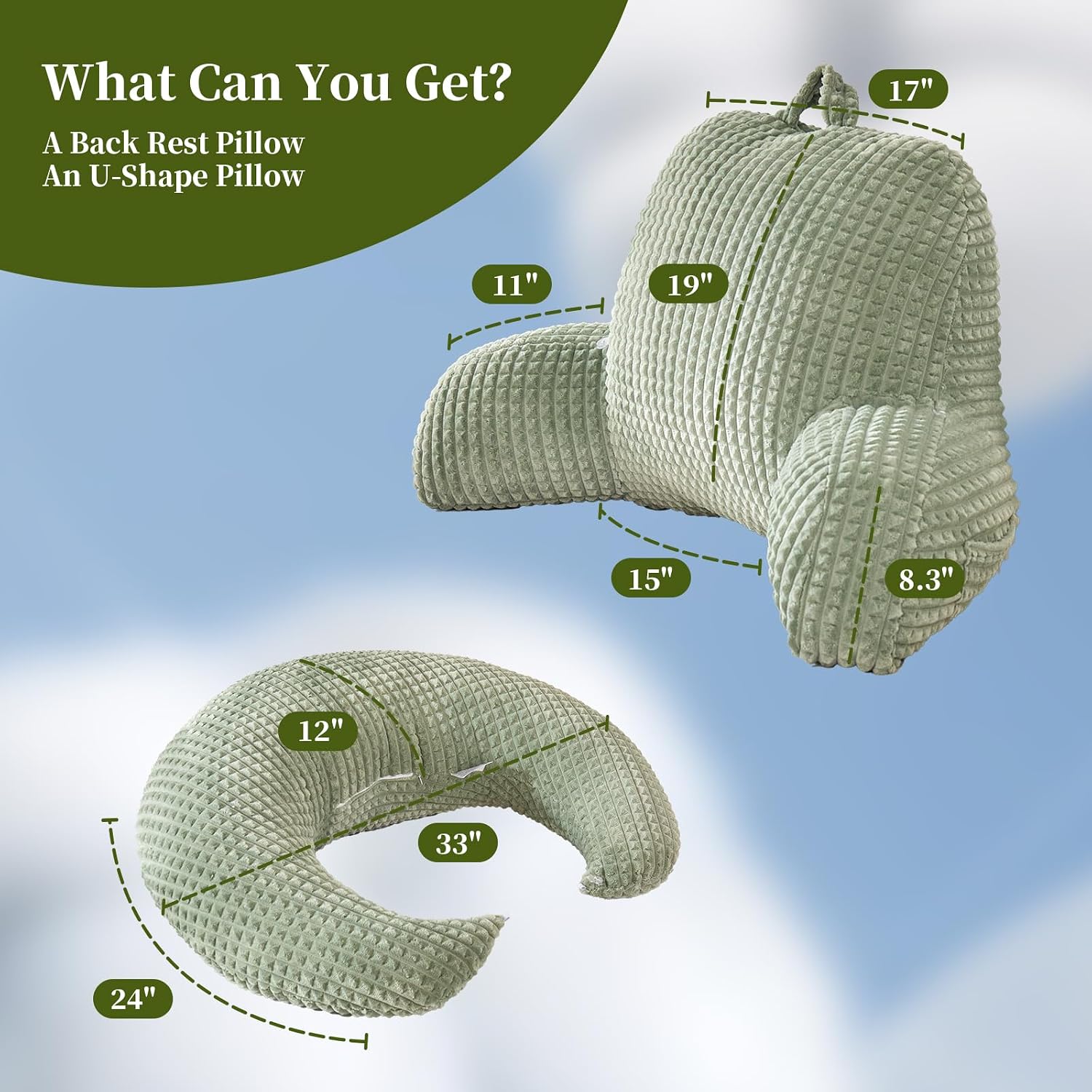 Bed Reading Pillow with Arms 19", Cozy Flannel U Shaped Back Support Cushion for Sit up in Bed, Ergonomic Lumbar Backrest for Adult…
